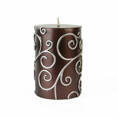 ZEST CANDLE CPS-005-12 3 x 4 in. Brown Scroll Pillar Candle, 12PK CPS-005_12